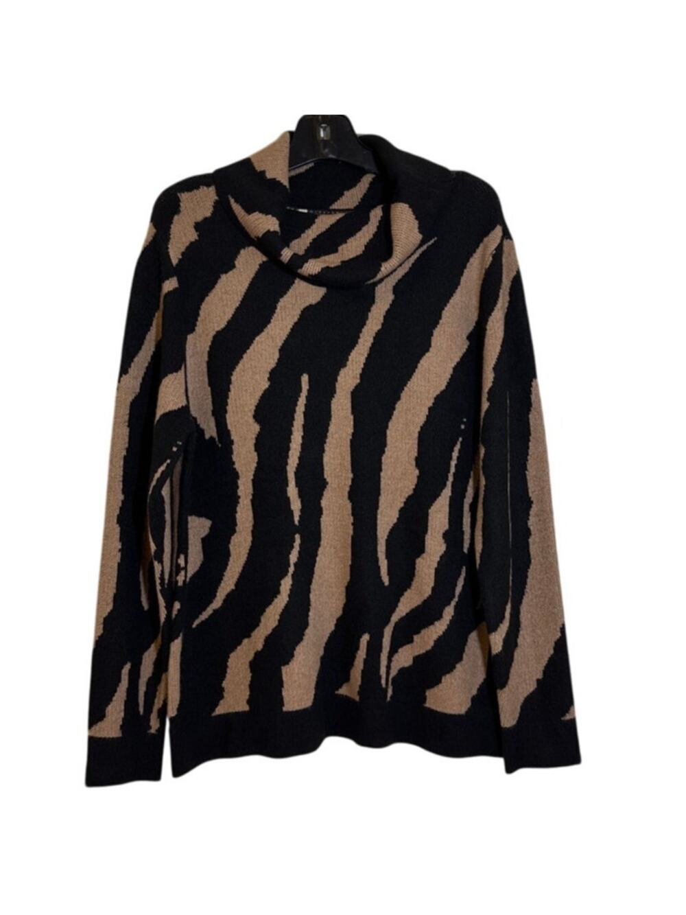 Soft Surroundings Large Teona Cowl Neck Sweater "Neutral Animal" Black & Camel